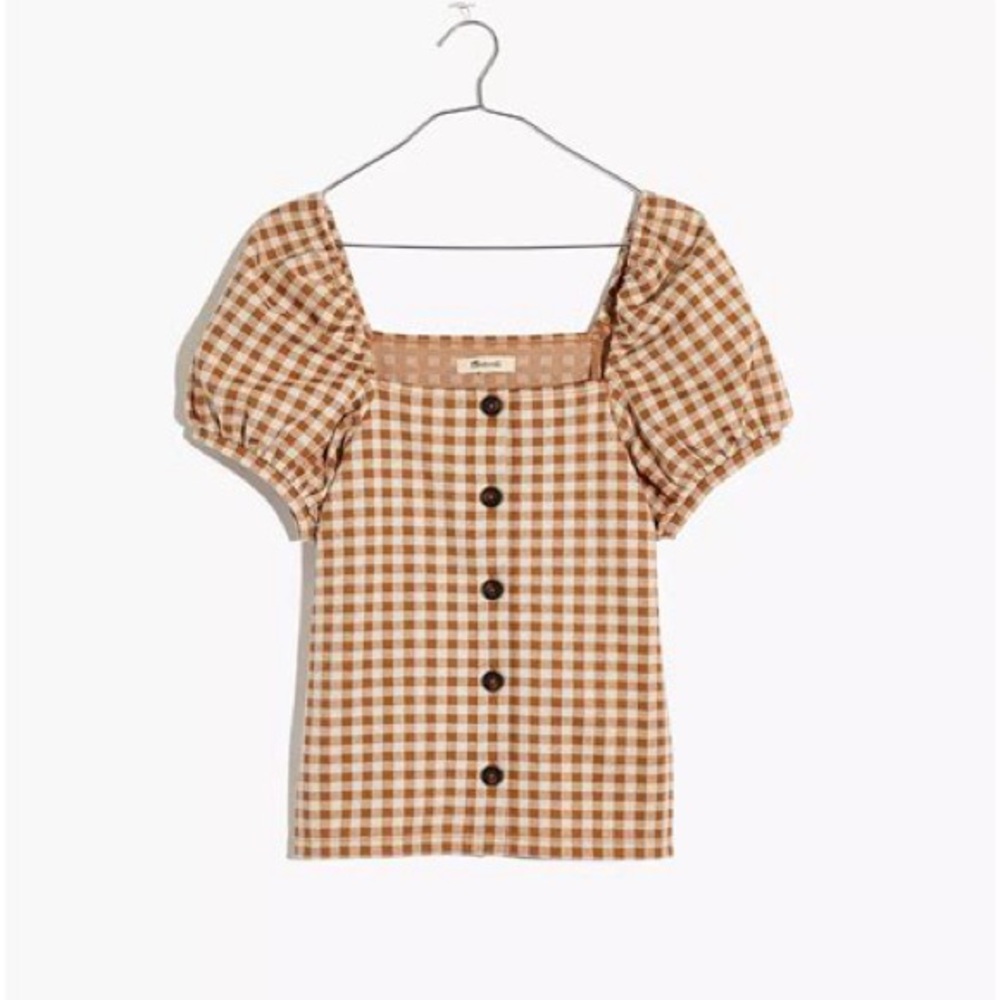 Madewell Brown Checkered Blouse
